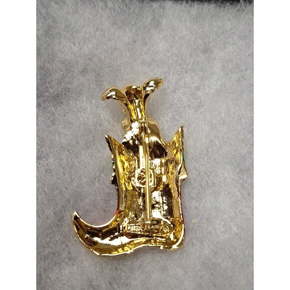 Vintage Gerry's Gold Tone Red Enamel Poodle Dog Christmas Stocking Brooch Pin - Picture 3 of 7